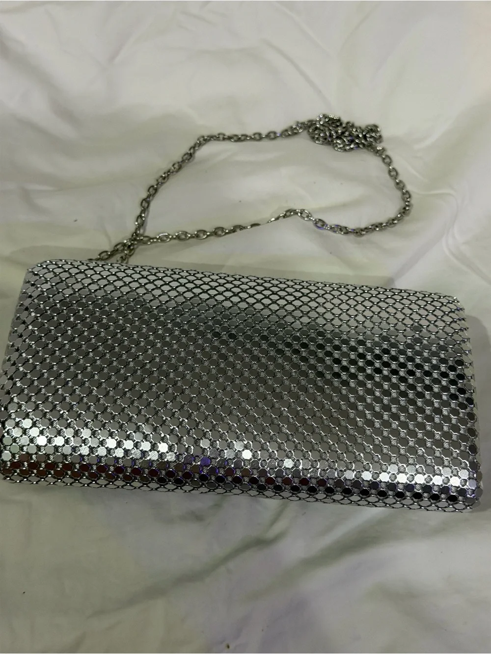 Gunne Sax Silver Sequin Chain Clutch